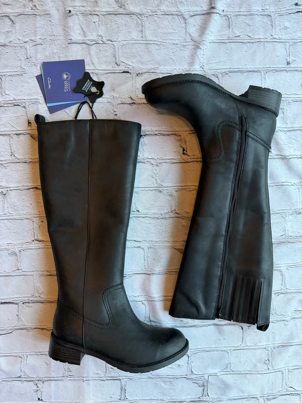 Clarks Tall Boots Black Winter Waterproof Fleece Lined NWT 6.5 EU 37 Equestrian
